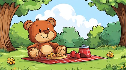 Teddy bear enjoying a picnic in the park
