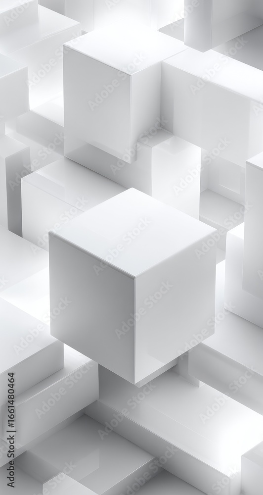 Poster abstract geometric pattern of overlapping white cubes