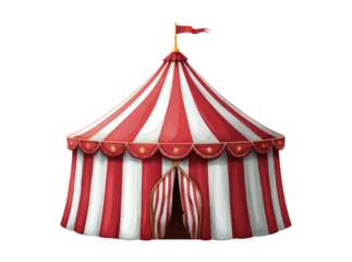 Classic red and white striped circus tent carnival big top, Isolated On Transparent Background