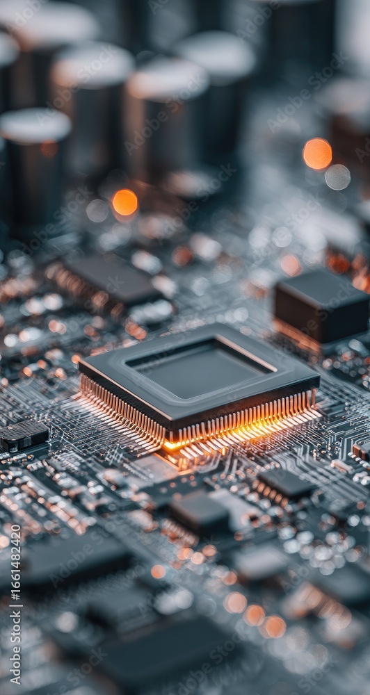 Poster close-up of a circuit board with a highlighted processor