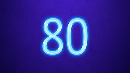 Glowing blue number design of 80 on blue background.