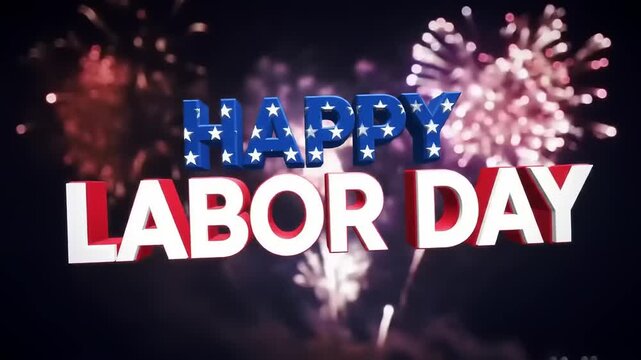 Animated Happy Labor Day Greeting with Patriotic Fireworks Display