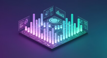 Abstract Isometric Data Visualization Platform with Futuristic User Interface Elements