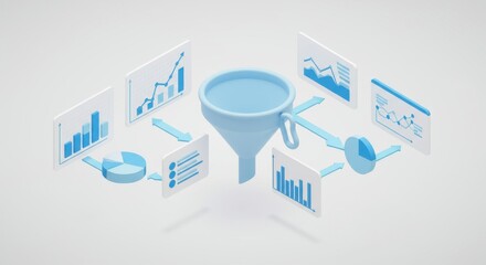 Data funnel visualization representing analytics processing in a modern abstract style