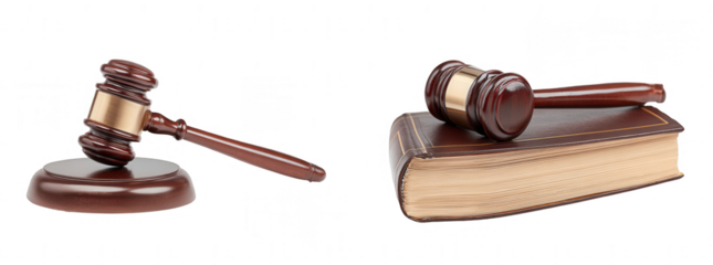 a wooden gavel on top of a law book, jpeg, png, transparent