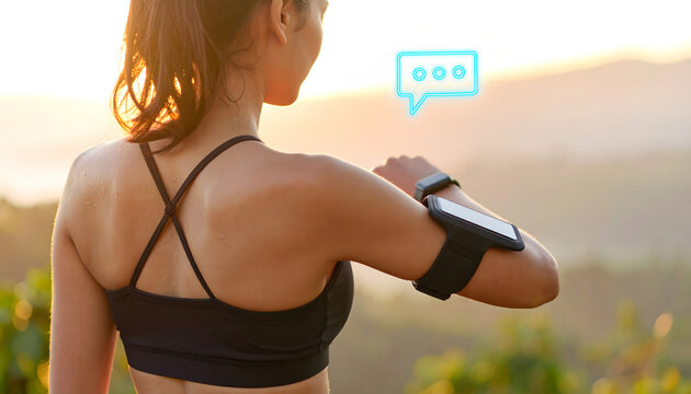 Hologram Message on Smartwatch While Running on Treadmill in Park