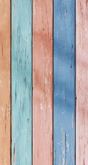 Vertical wood planks, painted in pastel colors, showing signs of age