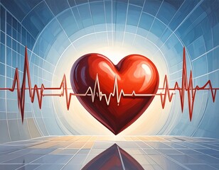 Background with red ECG (heart rate) lines on a white gradient. Suitable for medical designs, World Heart Day posters, or health campaigns.
