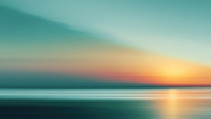 Blurry sunset over water.  Soft, colorful, abstract, and tranquil.  Long exposure creates motion blur of clouds and water.  Muted, pastel colors dominate