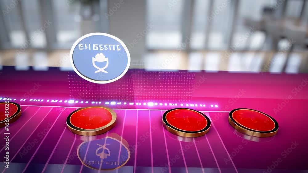 Poster dynamic interactive timeline with colorful buttons arranged on sleek surface. bright modern workspac