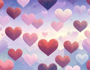 A seamless background pattern featuring red and pink hearts over pastel shades. Perfect for awareness designs, health posters, and World Heart Day decorations.