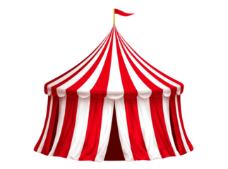 Classic red and white striped circus tent carnival big top, Isolated On Transparent Background