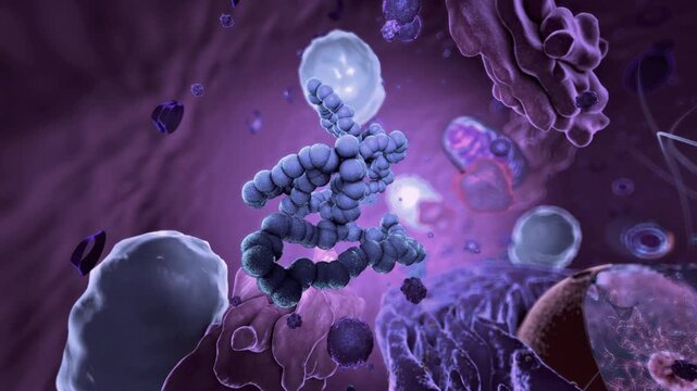 Eukaryote, focus on ribosomes - 3d illustration