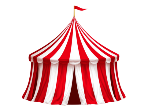 Classic red and white striped circus tent carnival big top, Isolated On Transparent Background