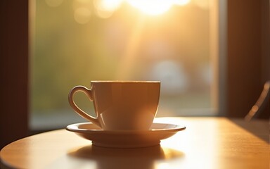Obraz premium coffee cup on the table with sun light,vintage color tone. High quality