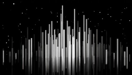 Abstract grayscale vertical bars against a black background, with scattered white specks