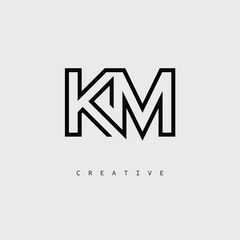 KM Creative Letter Logo &ndash; Minimal Line Monogram in Black Outline for Modern Branding Identity Design.