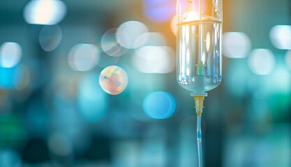 IV Drip Vitamin Infusion Therapy Saline Bag on blur doctor background