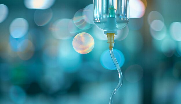 IV Drip Vitamin Infusion Therapy Saline Bag on blur doctor background