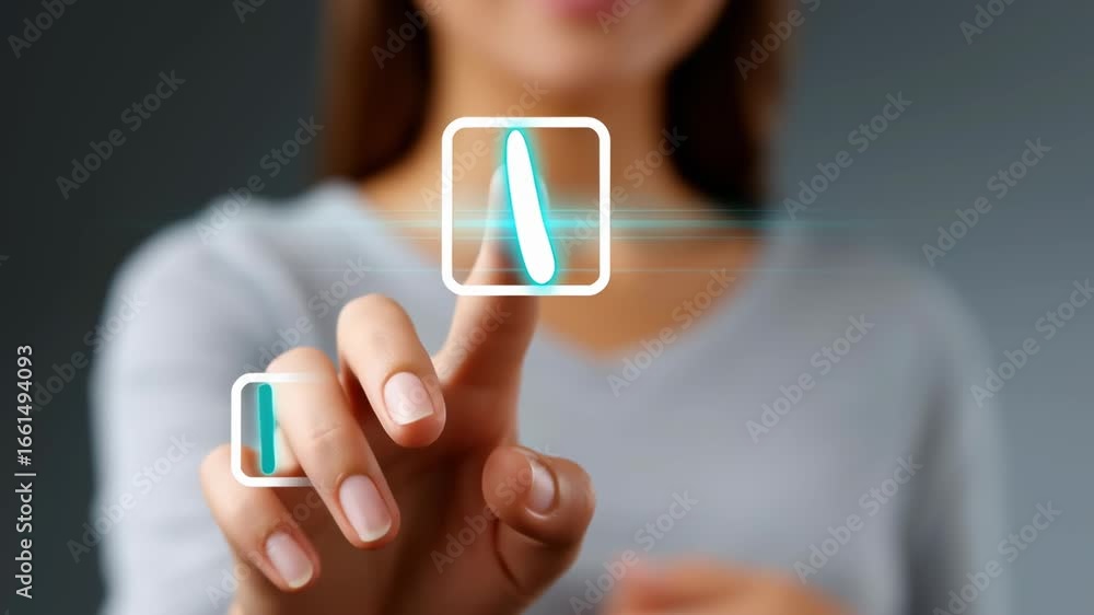 Poster individual selects checkboxes in sleek futuristic interface. clear grey background enhances focus on