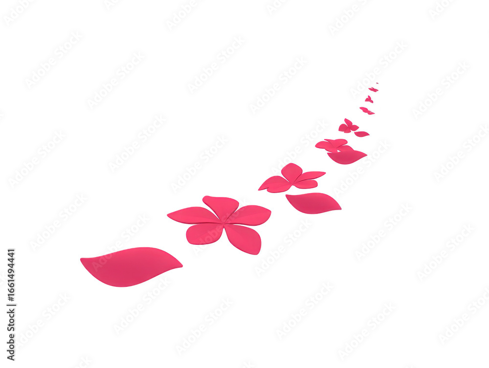 Poster pink flower petals arranged in diagonal line on transparency background, creating sense of movement 