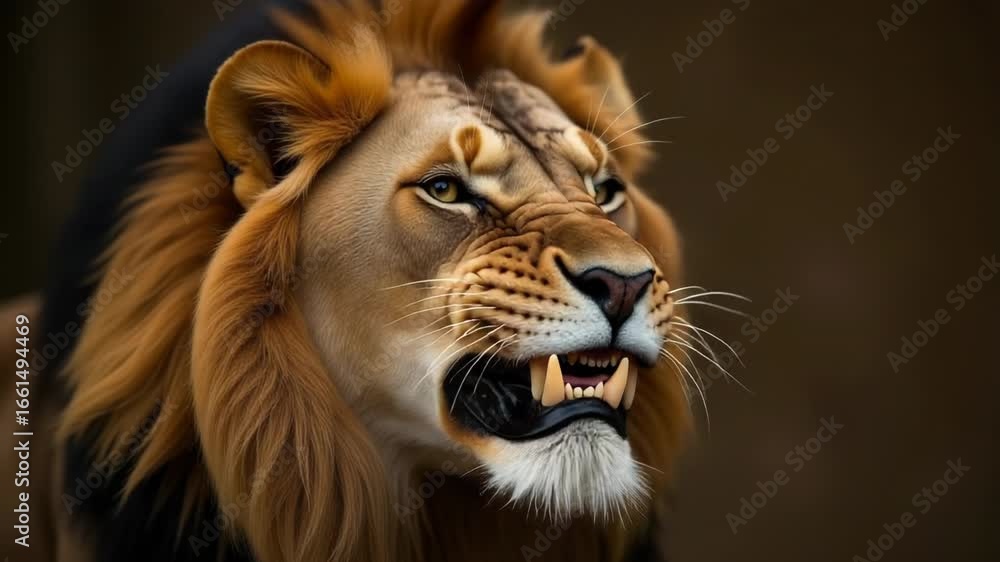 Poster a close-up view of a lion's open mouth, suitable for use in wildlife or nature-related contexts