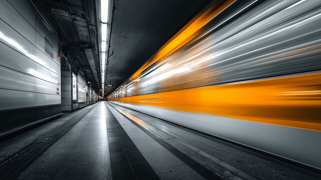 Fast moving train with speed motion effect in underground tunnel