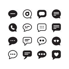Collection of modern chat bubble icons representing communication and messaging for digital platforms silhouette