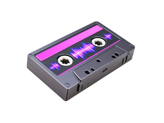 Obraz premium Cassette tape with purple soundwave design retro audio music media vintage analog recording nostalgic isolated on transparency background creative vibrant fun