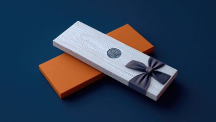 Two gift boxes, one white, one orange, intersected, with a dark gray bow