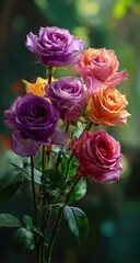 Obraz premium Vibrant bouquet of roses in various shades of purple, orange, and pink