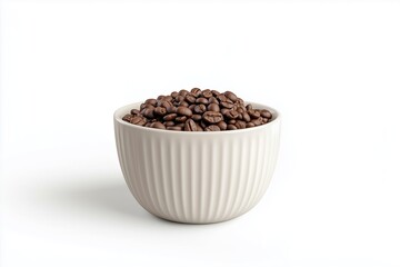 Coffee with cream in a white cup with coffee beans and chocolate, on a white background