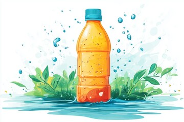 Infographic illustration, the concept of maintaining water balance and a healthy lifestyleWater bottle isolated on a white background