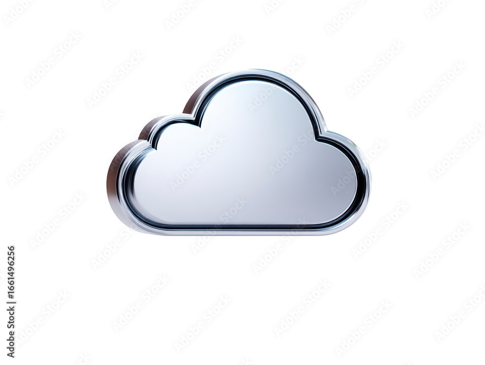 Poster shiny metallic cloud icon silver color isolated on transparency background modern digital symbol 3d 