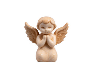 Angel figurine ceramic sculpture praying wings beige isolated decorative peaceful serene spiritual home decor hope faith guardian innocence handmade collectible small statue gift delicate detailed