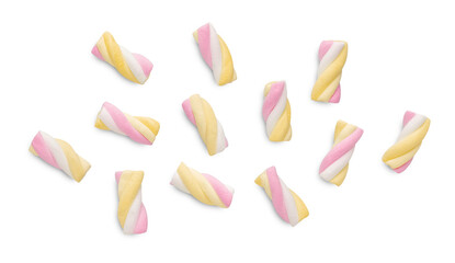  Colorful Twisted Marshmallows in Pastel Pink, Yellow and White on Transparent Background
