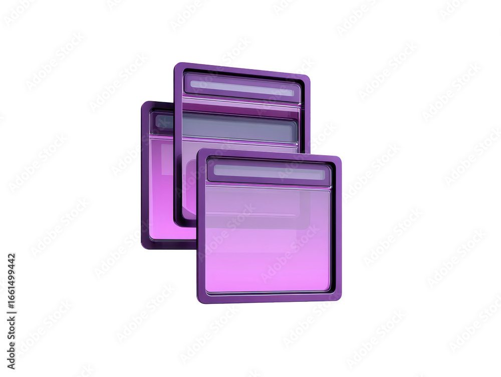 Poster three purple transparent overlapping windows digital interface modern style minimal design floating 