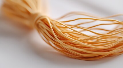 Raffia bundle on white background, natural fiber for crafts and decoration