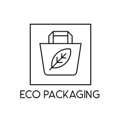 Eco packaging label with leaf shopping bag line art