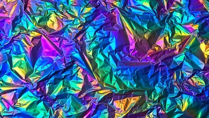 Vibrant abstract background of crinkled holographic foil