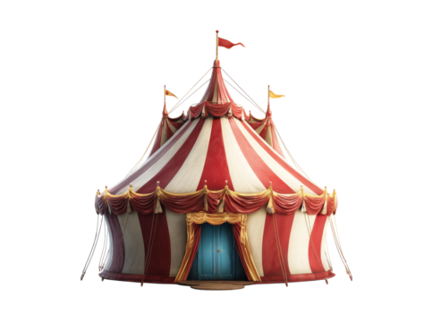 Classic red and white striped circus tent big top, Isolated On Transparent Background