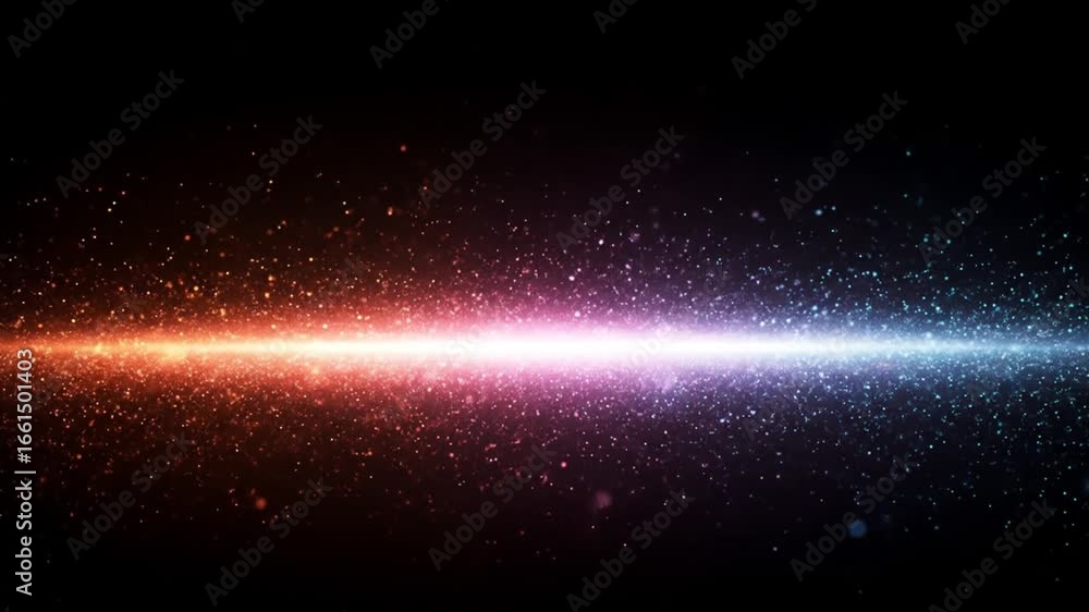 Poster glowing particles flowing across screen in dark space slow motion