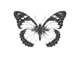 Butterfly with trendy photocopy grain effect. Vintage and grunge stipple effect