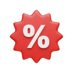 3d red starburst with percent symbol on it isolated on transparent background