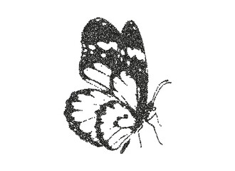 Butterfly with trendy photocopy grain effect. Vintage and grunge stipple effect