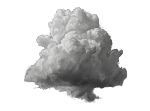 Dramatic monochrome cumulus cloud isolated on black background, Isolated On Transparent Background