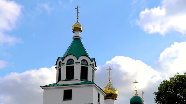 Green and white church cathedral Troitskaya Tserkov in Mir Belarus.