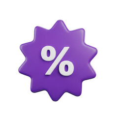 3d purple starburst with percent symbol on it isolated on transparent background