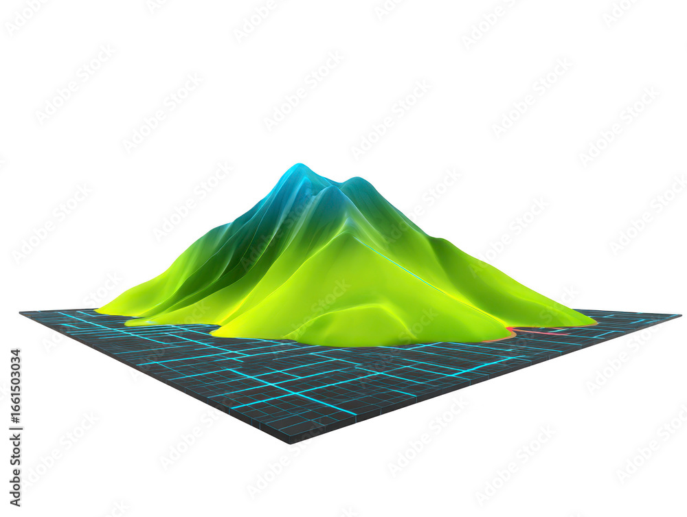 Poster 3d mountain digital terrain elevation map topography grid data visualization landscape technology gr