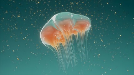 Celestial Translucent Jellyform With Filaments and Halo Particles